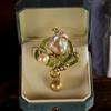 Spilla Ciondolo Arte Nuovo Foglio Verde Perla Barocco Rosa Vintage Stile QD12