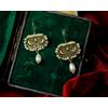 Boucles d'Oreilles Doré World Tree Yggdrasil Arbre Oiseau Vraie Perle SB63