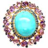 PNG Spilla/Pendente In Argento 925 17 X 20 MM. Turchese Blu, Ametista E Zaffiro