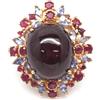 PNG 925 Argento Sterling 17 x 20 MM Rosso Rubino E Tanzanite Massiccio Misura Anello