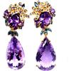PNG Orecchini In Argento Sterling 925 17 X 29 MM. Ametista Viola E Zaffiro Blu