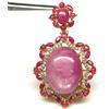 PNG Gemma Rosa Rosso Rubino & Bianco Zircone Spilla/Ciondolo 925 Argento 18k Oro