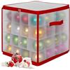 Relaxdays Scatola per decorazioni natalizie, 64 palline, 36 x 36 x 36 cm, plastica, cartone, trasparente/rossa