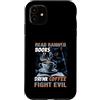 Black Cat Read Banned Books Drink Coffee Custodia per iPhone 11 Gatto nero leggere libri vietati bere caffè lotta cattivo topo di biblioteca