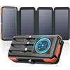 A ADDTOP Power Bank a energia solare, 16000 mAh, senza fili, con 3 cavi | Caricabatterie solare da 20 W, con 4 pannelli solari, PD QC 3.0, USB C, batteria esterna per cellulare con torcia per esterni