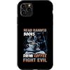 Black Cat Read Banned Books Drink Coffee Custodia per iPhone 11 Pro Max Gatto nero leggere libri vietati bere caffè lotta cattivo topo di biblioteca