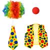 4 Pezzi Parrucca da Clown con Naso Rosso Festivo Costume Taglia Unica per