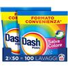 Dash Pods Detersivo Lavatrice In Capsule, 100 Lavaggi (2x50), Salva Colore, Rimuove Le Macchie, Igienizza, Brillantezza Per I Capi