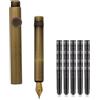 SIPLIV Penna stilografica in bronzo a paragrafo corto tascabile, mini penna stilografica da viaggio con 20 cartucce di inchiostro nero - Cilindro, pennino extra fine in iridio (0,38 mm)