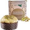 Tesori di Sicilia Panettone Artigianale al Pistacchio di Sicilia 1Kg, Confezione Ù Ciauru di Palermo include Panettone e Mazzo di Carte Siciliane in Omaggio, Idea Regalo Natale