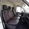 GIOVANNI BUTTI Coprisedili universali per auto 2+1 per Transit Custom (2016-2023) - Coprisedili premium per sedili anteriori in lino, Nero-Rosso, Set di coprisedili per sedile anteriore con doppio