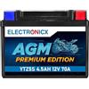 Electronicx AGM Premium YTZ5S - Batteria moto 12V 4,5Ah 70A - sigillata e senza manutenzione, compatta, a prova di perdite, antivibrazioni - per scooter, quad, moto e powersport