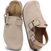Jesindr Sabot Donna Unisex Ciabatte Cinturino Regolabile sul Tallone | Zoccoli in Pelle con Sottopiede in Sughero Antiscivolo Leggere Comodo Sandali