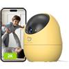 Beans View 2K 3MP Telecamera di Sicurezza per Interni, 360 Sorveglianza, 2.4GHz WiFi, Visione Notturna a Colori, Bambino/Animale Domestico/Gatto/Cane, Rilevamento umano, Compatibile Alexa D210, Giallo