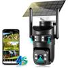 Budsun 4G LTE - Telecamera di sorveglianza a triplo obiettivo, scheda SIM,PTZ, monitoraggio automatico, zoom ibrido 10X, fotocamera solare esterna con batteria, rilevamento di movimento, visione