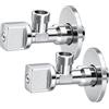 FLUVIA Rubinetto di passaggio acqua 1/2 x 3/8 volante metallico (confezione da 2 pezzi) - Chiave a squadra in ottone resistente, valvola ad angolo per bagno, cucina, WC, uso domestico e