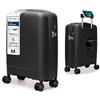 4FLY Trolley Da Cabina Rigido Leggero M - 55×37×20 cm (35L), Valigia Cabina Con Serratura TSA, Porta USB, 4 Ruote Spinner, Manico Telescopico In Alluminio, Conforme Compagnie Aeree