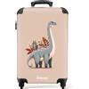 NoBoringSuitcases.com NoBoringSuitcases© Valigia Cabina Bambino Bagaglio A Mano Trolley | 55x35x20 cm - Bambini Da Viaggio Rigido Leggero Aereo 4 Ruote Luggage Dinosauro - Blu - Sfondo beige