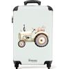 NoBoringSuitcases.com NoBoringSuitcases© Valigia Cabina Bambino Bagaglio A Mano Trolley | 55x35x20 cm - Bambini Da Viaggio Rigido Leggero Aereo 4 Ruote Luggage Beige - Trattore vintage - Colori verde pastello