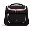 Braccialini Milly Audace e raffinato, il beauty Braccialini in nylon unisce il nero elegante alla stampa leopardata, incorniciato da profili rosa e dettagli metallici con finitura dorata. Leggero e