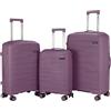 HULIXE-Valigia 55x40x20 cm Bagaglio a Mano Compatibile Ryanair, EasyJet, ITA Airways, Air France, KLM, Trolley Rigido in Polipropilene Ultra Resistente, 4 Ruote 360° S/M/L (Viola, Set 3 pezzi S M L)
