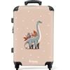 NoBoringSuitcases.com NoBoringSuitcases© Valigia Medio Bambini Trolley Media Rigida Da Viaggio | 67x43x25 cm - Ruote Valigie Bagaglio Trolly Leggera Valigetta M Bagagli Dinosauro - Blu - Sfondo beige a pois