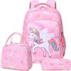 Kimwadalh Zaino Scuola Unicorno Bambina Zainetti per Bambini Borsa 3 in 1 Set di Zaino Elementare Bambine Zainetto Unicornos Ragazza con Borsa Pranzo, Astuccio