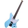 EART GW2TP-SE - Chitarra elettrica senza testa con corpo in mogano tostato, pickup Artones-TSE, estremità arrotondate, tasti jumbo in acciaio inox (blu)
