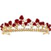 FSSTUD Tiara da sposa con rose rosse, corona di cristallo dorata, tiara da principessa con strass e perle, fascia per capelli per donne e ragazze