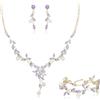 Clearine Set di gioielli da sposa da donna, bellissime perle finte marquise, zirconia cubica, collana a forma di foglia, orecchini pendenti per ballo di fine anno