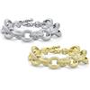 Bling Jewelry Set di due braccialetti con catena a maglie ovali grandi intrecciate, texture spessa, placcati in argento opaco e oro, per donne, con chiusura a barra.