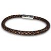 LuZ ITALY Bracciale in cuoio tondo intrecciato 5 mm: Marrone - Misure assortite - Chiusura a incastro in acciao inox