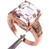 PNG 925 Argento Sterling Anello Con Kunzite Rosa & Zircone Taglio Smeraldo Mis. 6,5