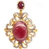 PNG Spilla Floreale in Argento 925 con Ruby Naturale e Zaffiro 22x30mm