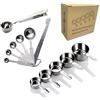 Windfromort Set di Cucchiai Dosatori in Acciaio Inox 12 Pezzi con Mollette, Misurino per Ingredienti Secchi e Liquidi - Tazze di Misura in Grammi