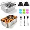 Lifhety Acciaio Inox 304 Teglia per Friggitrice ad Aria (20x15x8cm), 15 Pezzi Accessori per Friggitrice ad Aria Compatibile con Ninja Foodi AF300EU/AF400EU/AF451EU/AF500EU, Lavabile in Lavastoviglie