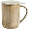 Yundu 470ml Tazza da tè in ceramica con coperchio e colino, a righe grande tazza da tè - Flambe Grey