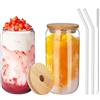 WANDGU Bicchieri da tè a bolle da 500 ml, 2 pezzi, Mason Jar, con cannuccia e coperchio antimuffa, in bambù, riutilizzabili, per caffè ghiacciato Iced Coffee Birra, Smoothie Cocktails Bubble Tea