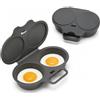 Jeeeun Dual Cavity Microwave Egg Poacher with Lid and Handle (2pcs Dark gray)