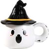MAGICVOGEL Graziosa tazza da caffè in ceramica, per Halloween, 320 ml, con cappello da strega, coperchio carina, tazza da tè, per Halloween, compleanno, Natale, colore bianco
