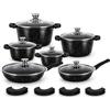 bavaria cucina Bavaria Batteria Set Pentole Antiaderente 20 Pezzi Effetto Pietra | Set Pentole e Padelle con Coperchi in Vetro e Manici in Silicone