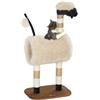 PawHut Albero Tiragraffi per Gatti con Tunnel 48x34x98 cm Marrone Chiaro | Forma di Pecora con Naso Nero, Torre per Gatti, Pali in Juta, Pallina