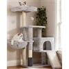 Heybly Albero Per Gatti, Il Pennello di Autocurazione, l'Albero per Gatto Domestici, con Peluche Lisce, Poltrona di Riposo, Nido per Gatti e Paletti per Graffiare, Grigio Chiaro HCT005SW