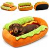 WANWEN Hot Dog Dog Bed, Soft Plush Small Cute Warm Cozy Food Dog Cat Bed, Dachshund Sofa Nest, Removable Washable Pet Bed, Soft Micro Suede Funny Pet Sofa Mat, Non-Slip Bottom (S)