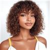 Fashion Idol Parrucche di capelli umani ricci Bob con frangia, castano cioccolato, jerry curl, capelli umani vergini brasiliani, senza pizzo frontale, parrucche per donne fatte a macchina, parrucche