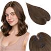 SEGO Pro 30cm Hair Topper Capelli Veri Donna #2 Marrone Scuro Silk Lace Extension Clip con Frangia Laterale Handmade Base 8x11.5cm (35g)