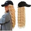Ausing Cappellino biondo per donne Parrucche sintetiche lunghe e ricciute con cappellino da baseball nero Per uso quotidiano