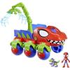 Spidey and his Amazing Friends Marvel Dino-Webs Crawler Toy Car Playset, Spider-Man & Goblin Raptor, action figure da 10 cm, per bambini dai 3 anni in su