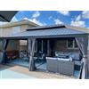 PURPLE LEAF Gazebo in Alluminio 7,32 x 3,65 m Impermeabile Hardtop con 4 Doppi Pannelli Laterali, Stabile Gazebo da Esterno in Metallo con Tetto in Acciaio, Grigio