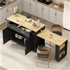 Henjda Isola da cucina con piano di lavoro estraibile, con 7 ruote e carrello da cucina, ciabatta elettrica, 2 cassetti, armadio a doppia porta, ripiano regolabile, portasciugamani, 130 x 205 x 50 x 93 cm